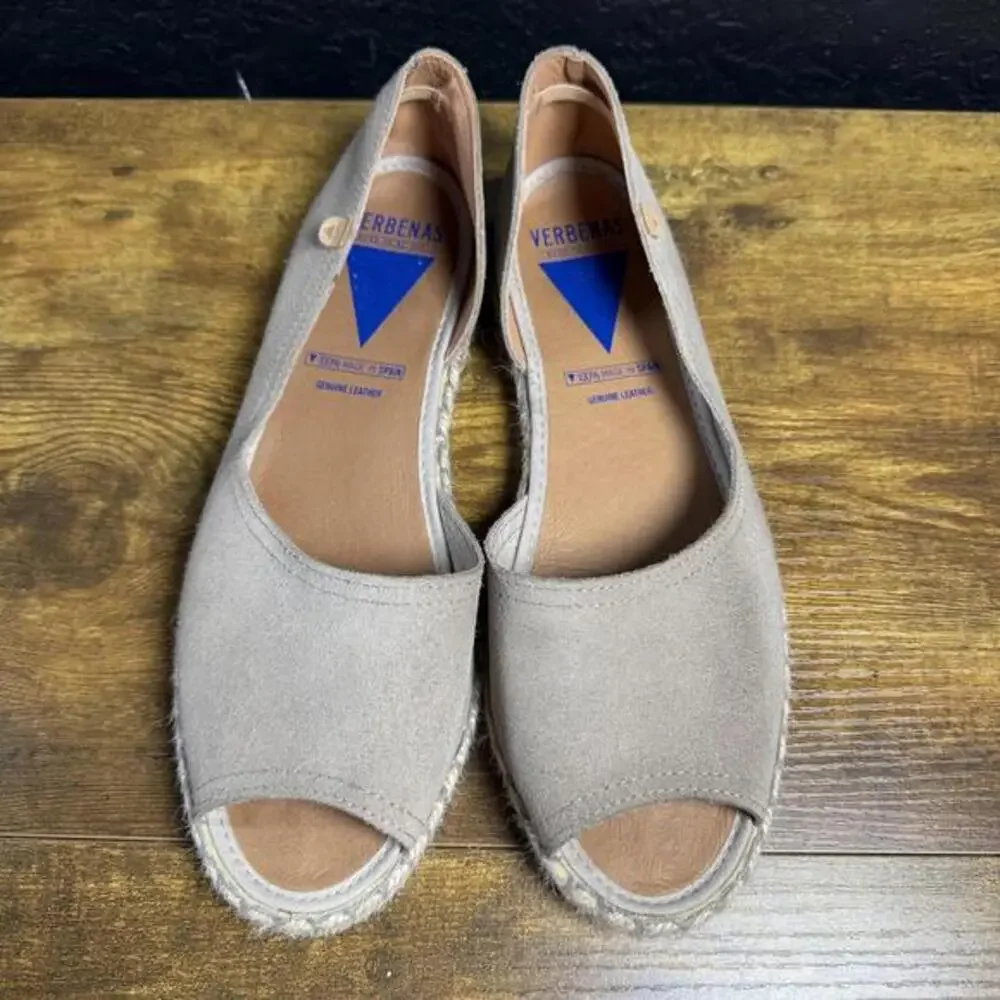 Verbenas Carmen Gray Genuine‎ Suede Espadrille Peep Toe Sandals Womens Size 41